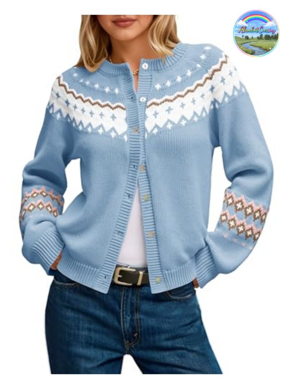 Fair Isle Button Up Long Sleeve Open Front Knit Cardigan Sweater Coat